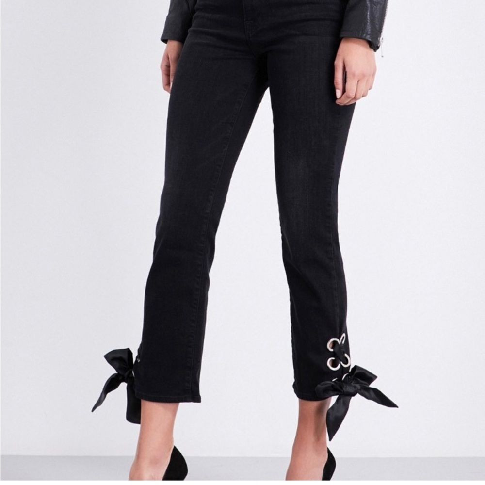 Good American Straight Leg Black Crop Tie Jeans